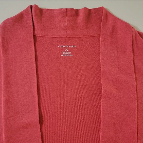Lands' End Women's Coral Orange Long Sleeve Knit Open Front Cardigan - Picture 7 of 12